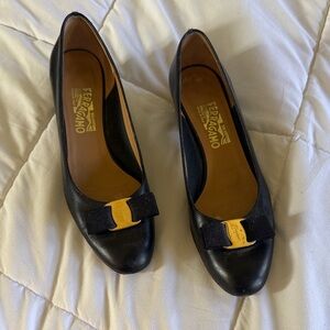 Salvatore Ferragamo Black Flats with Gold Buckle